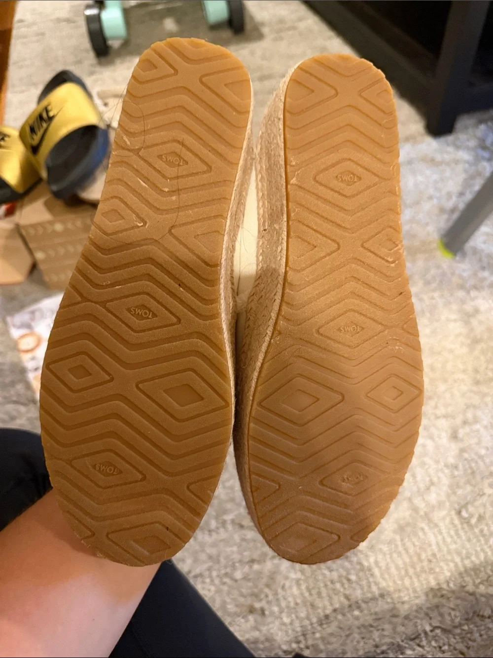 TOMS Cream Canvas Espadrille Slip-Ons with Frayed Edge